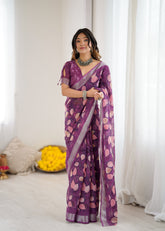 purple Color lilanpatta Saree With Sequence Work